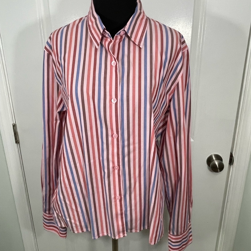 Talbots Multicolor Striped Collared Shirt Size Large CB-AM